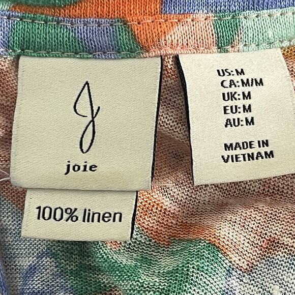 Joie Pullover Top Women’s M 100% Linen Slub Knit Multicolor Floral Button Back - Picture 6 of 7